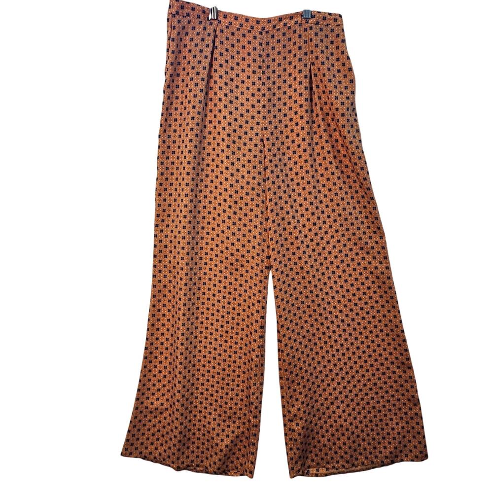 Zara Basic Wide Leg Pants Medium Orange Blue Geom… - image 1